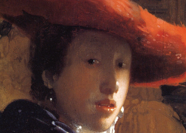 Vermeer - Fanciulla con cappello rosso - particolare