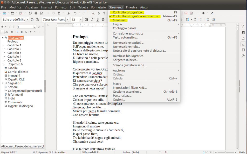 LibreOffice Writer - Controllo Ortografico