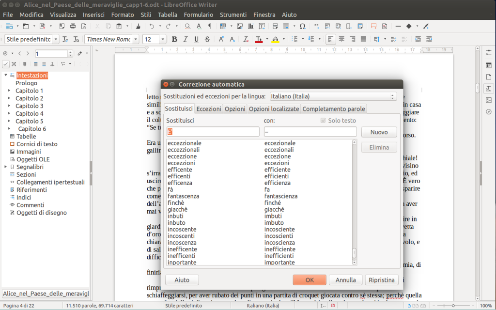 LibreOffice Writer - Correzione Automatica