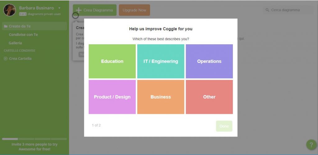 Coggle - nuovo profilo