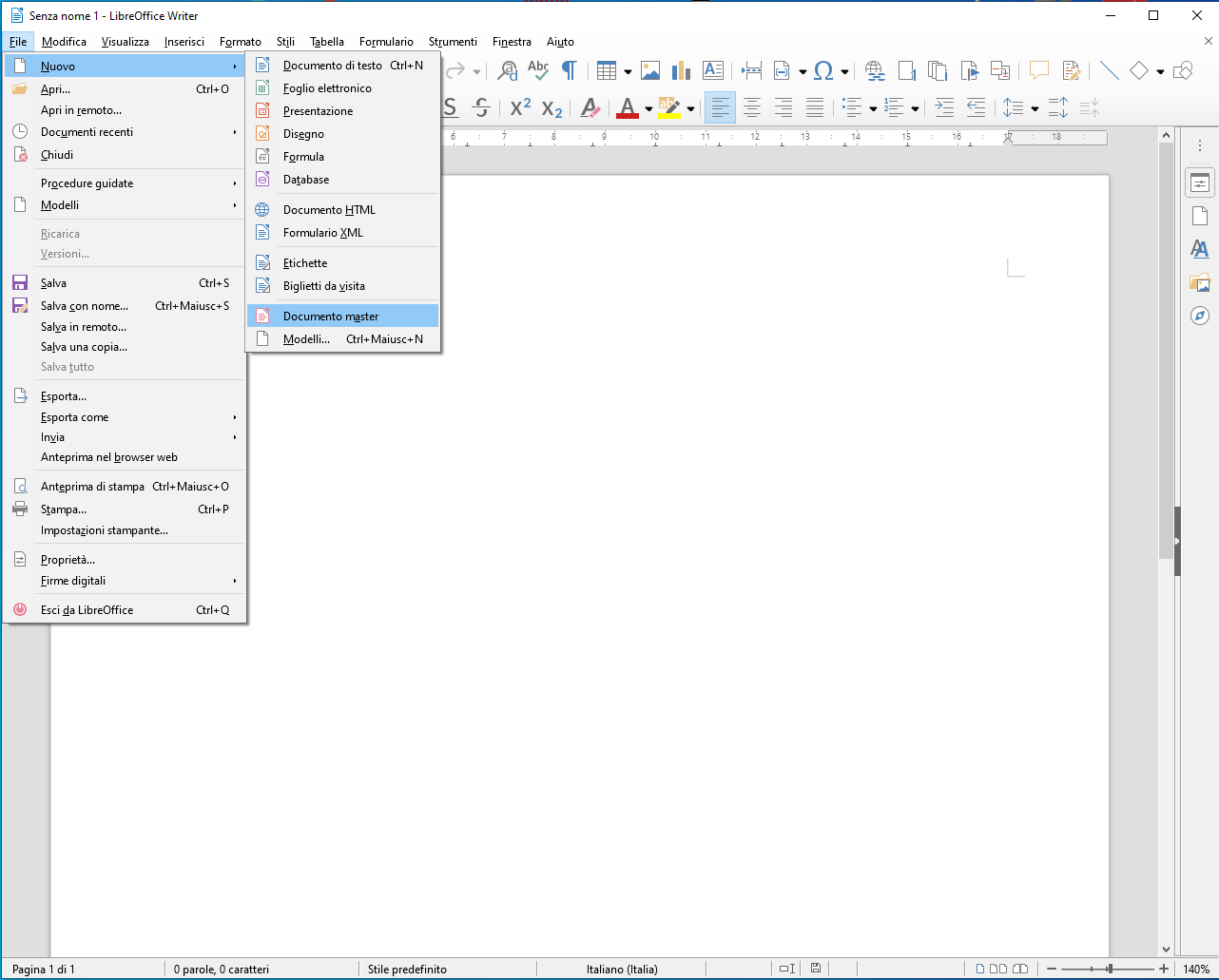 Documento Master in LibreOffice Writer - Nuovo documento master