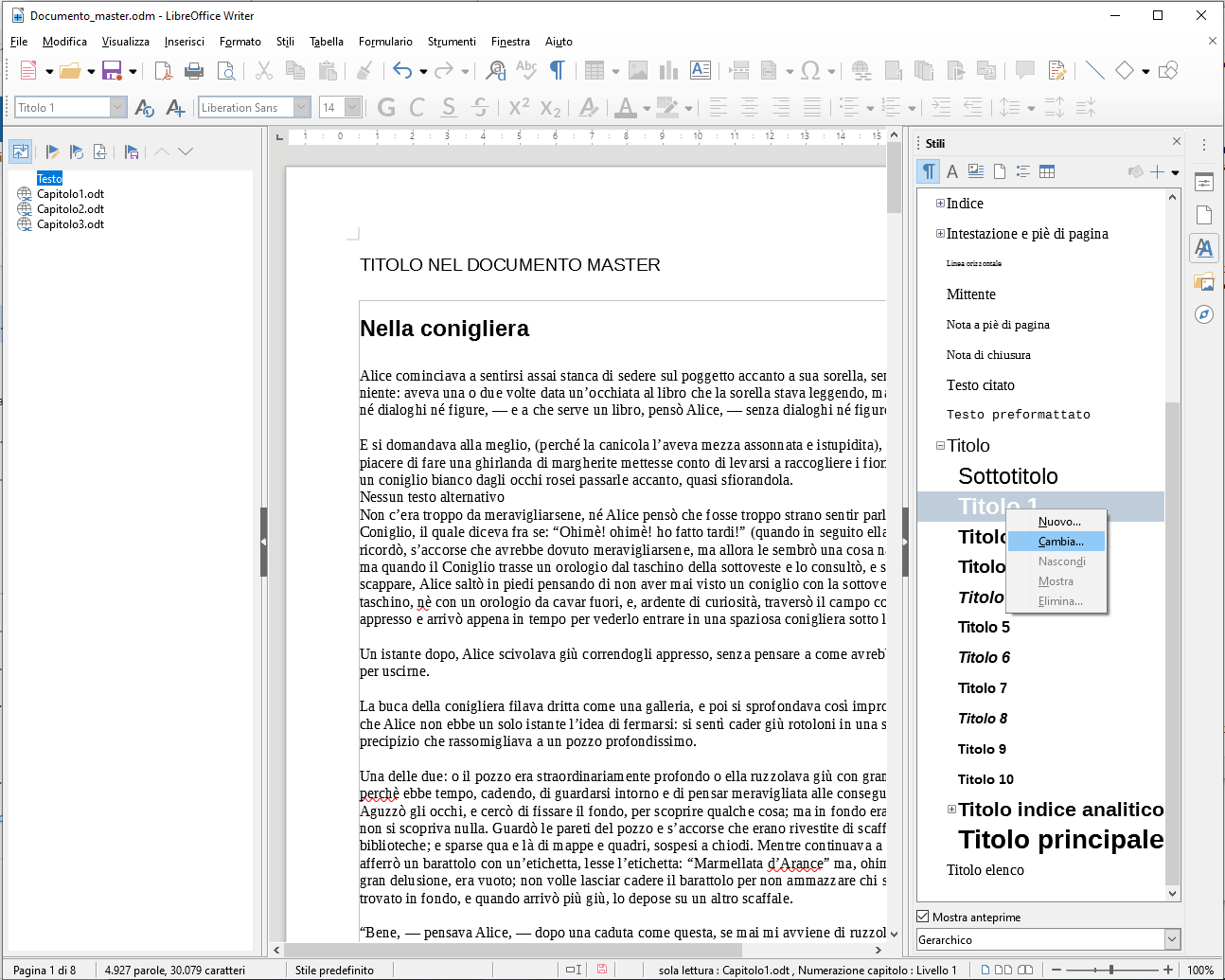 Documento Master in LibreOffice Writer - Cambia Stile