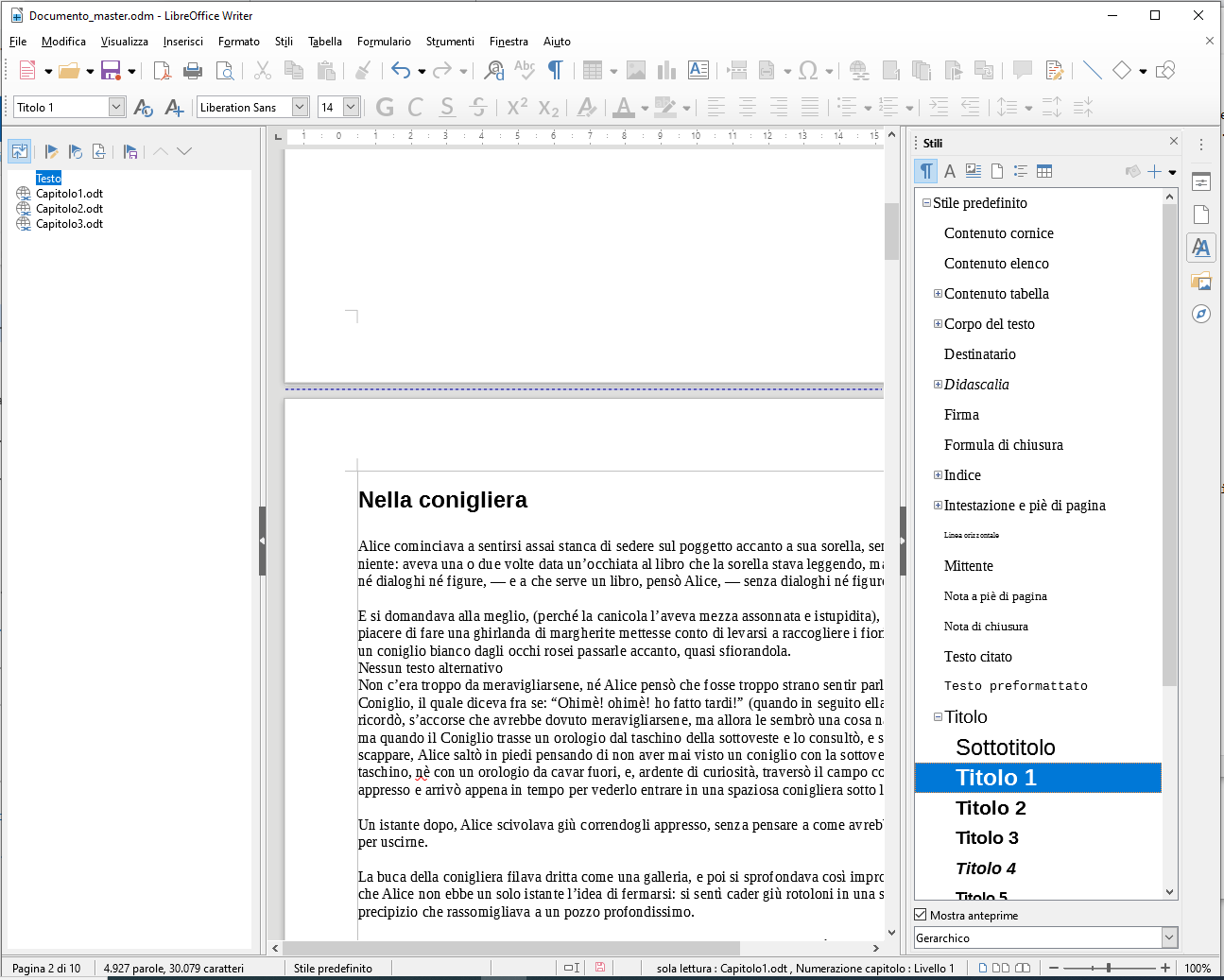Documento Master in LibreOffice Writer - Stili