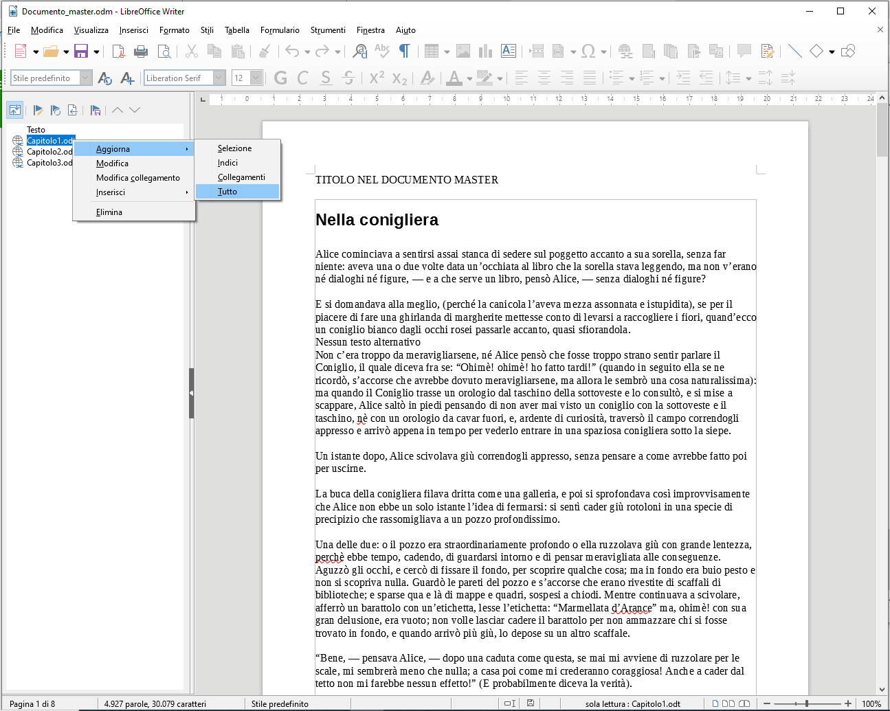 Documento Master in LibreOffice Writer - Aggiorna Tutto Capitolo