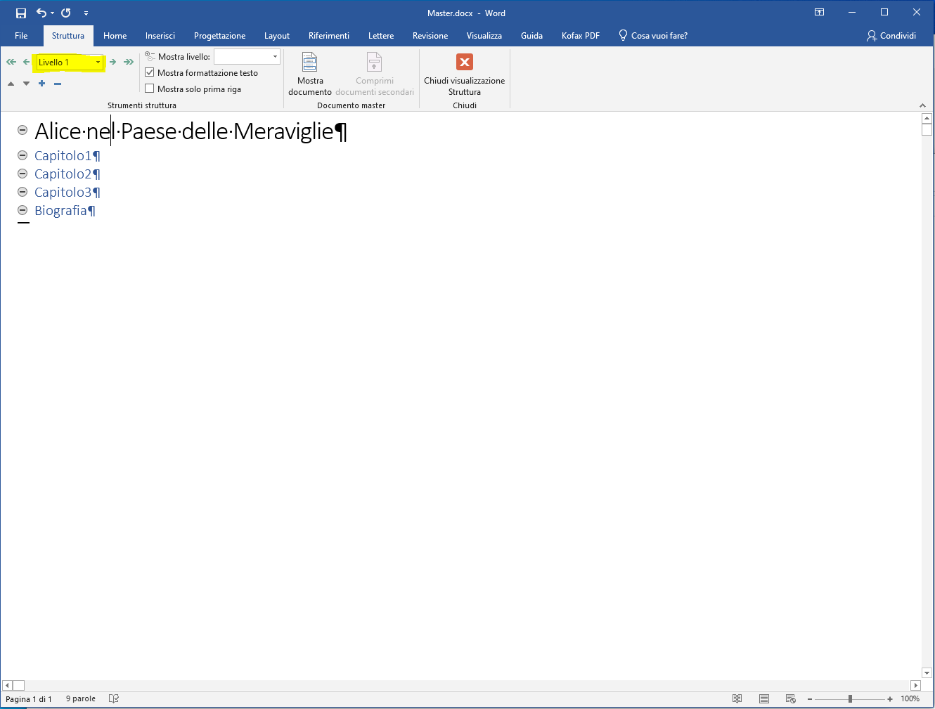 Documento Master in Microsoft Word - Livelli