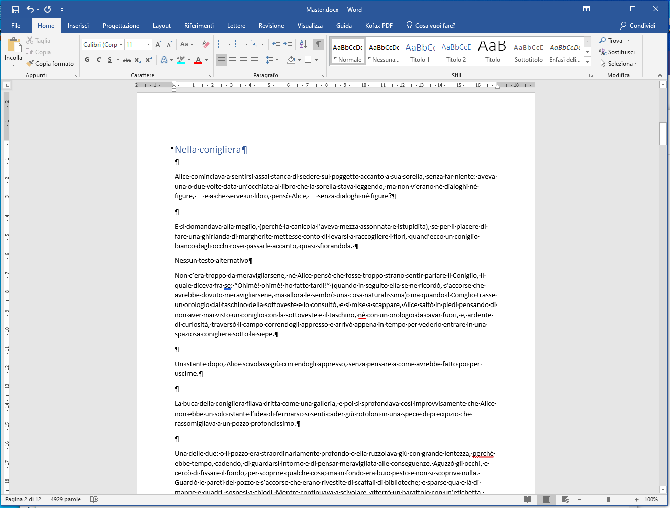 Documento Master in Microsoft Word - Testo incluso