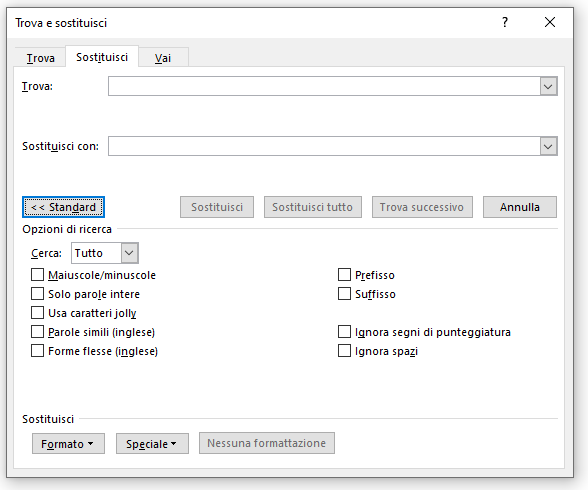 Microsoft Word - funzione Trova e sostituisci