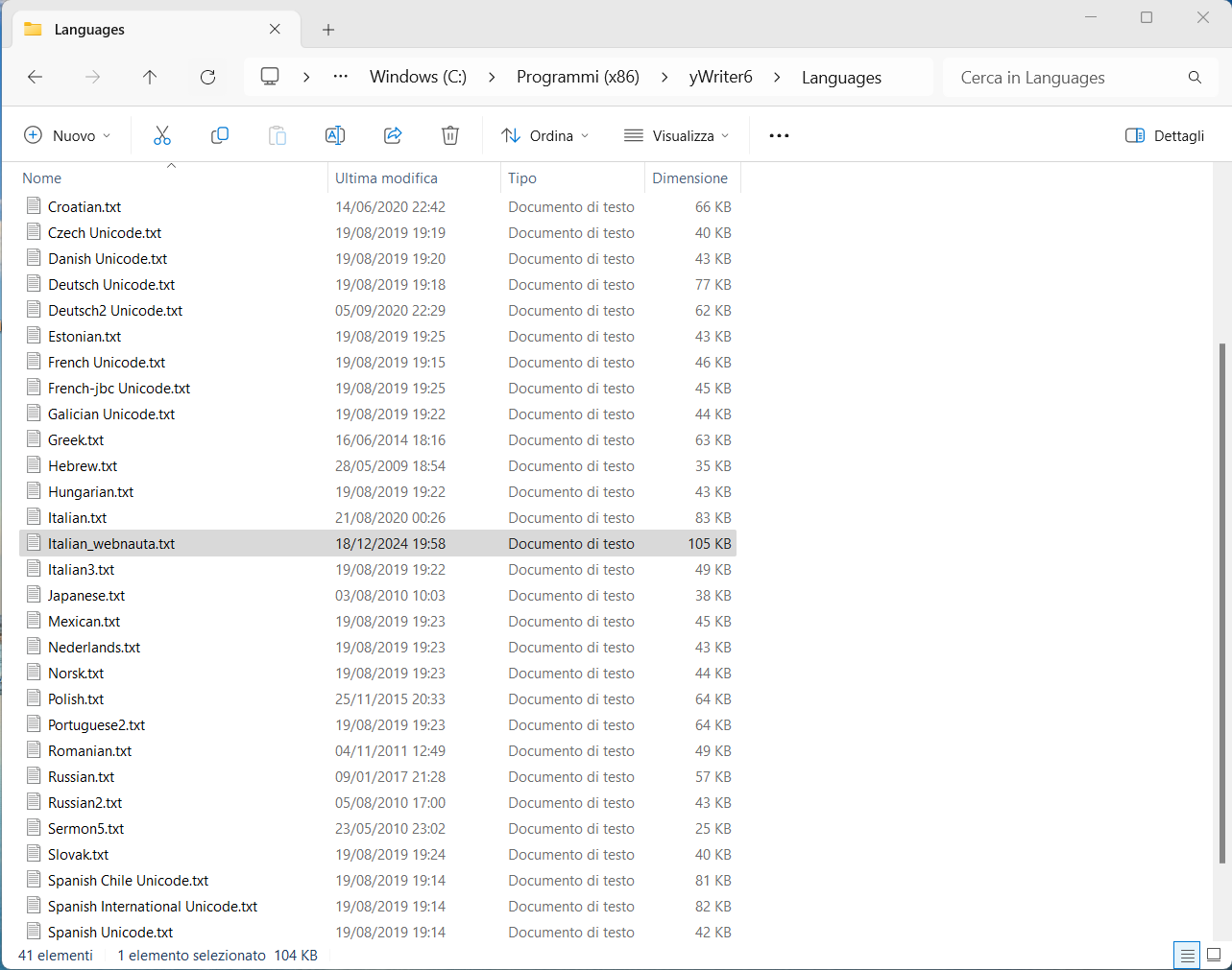yWriter - Cartella Languages con nuova traduzione webnauta