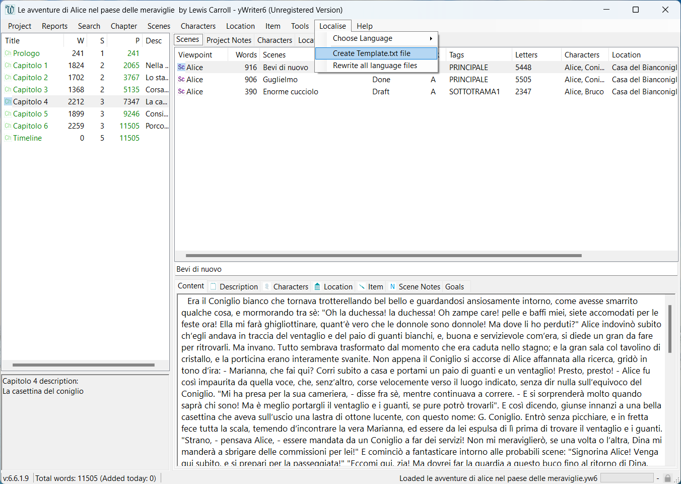yWriter - Create Template per le traduzioni